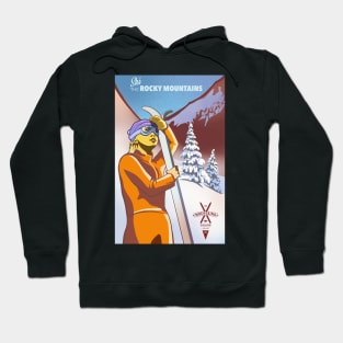 Retro Ski Poster Ski the Rocky Mountains Hoodie